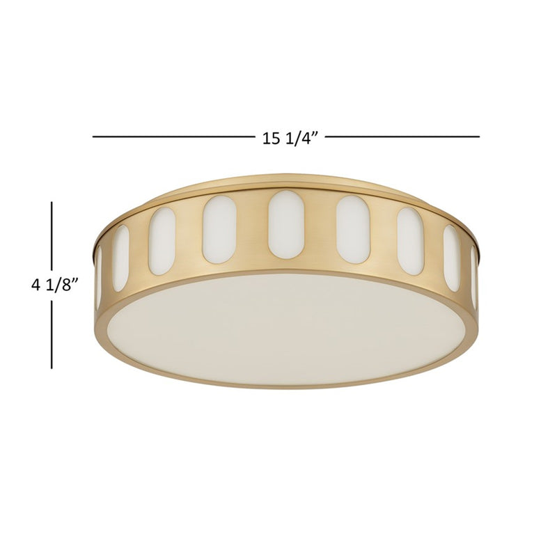 Alteck Opera 15in 1-Light LED Flush Mount | Transitional Antique Brass and Frosted PC | Hallway & Bedroom | 15 x 15 x 4 in | Model BFM0023-5CCT-AB