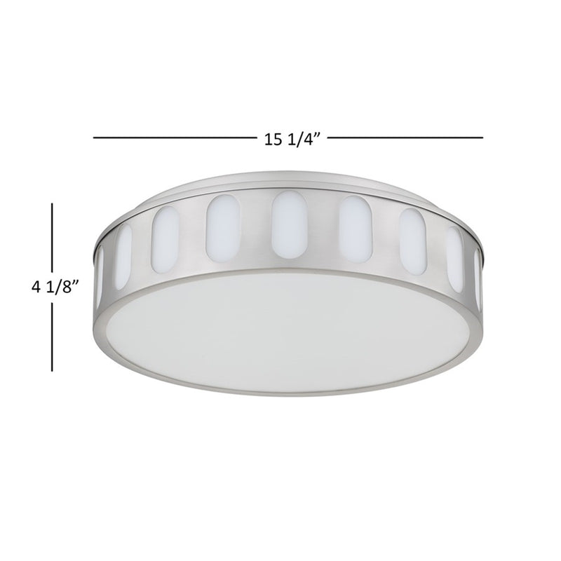 Alteck Opera 15in 1-Light LED Flush Mount | Transitional Brushed Nickel and Frosted PC | Hallway & Bedroom | 15 x 15 x 4 in | Model BFM0023-5CCT-BN