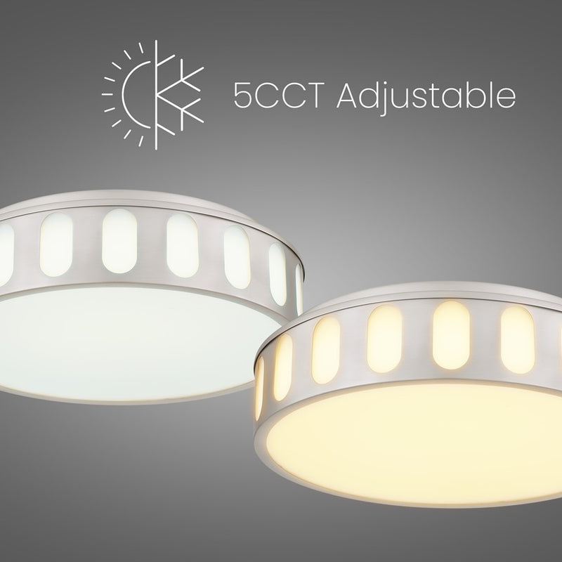 Alteck Opera 15in 1-Light LED Flush Mount | Transitional Brushed Nickel and Frosted PC | Hallway & Bedroom | 15 x 15 x 4 in | Model BFM0023-5CCT-BN