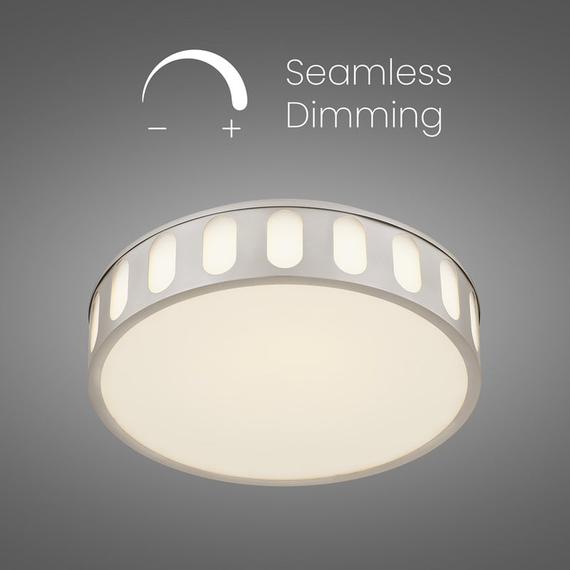 Alteck Opera 15in 1-Light LED Flush Mount | Transitional Brushed Nickel and Frosted PC | Hallway & Bedroom | 15 x 15 x 4 in | Model BFM0023-5CCT-BN