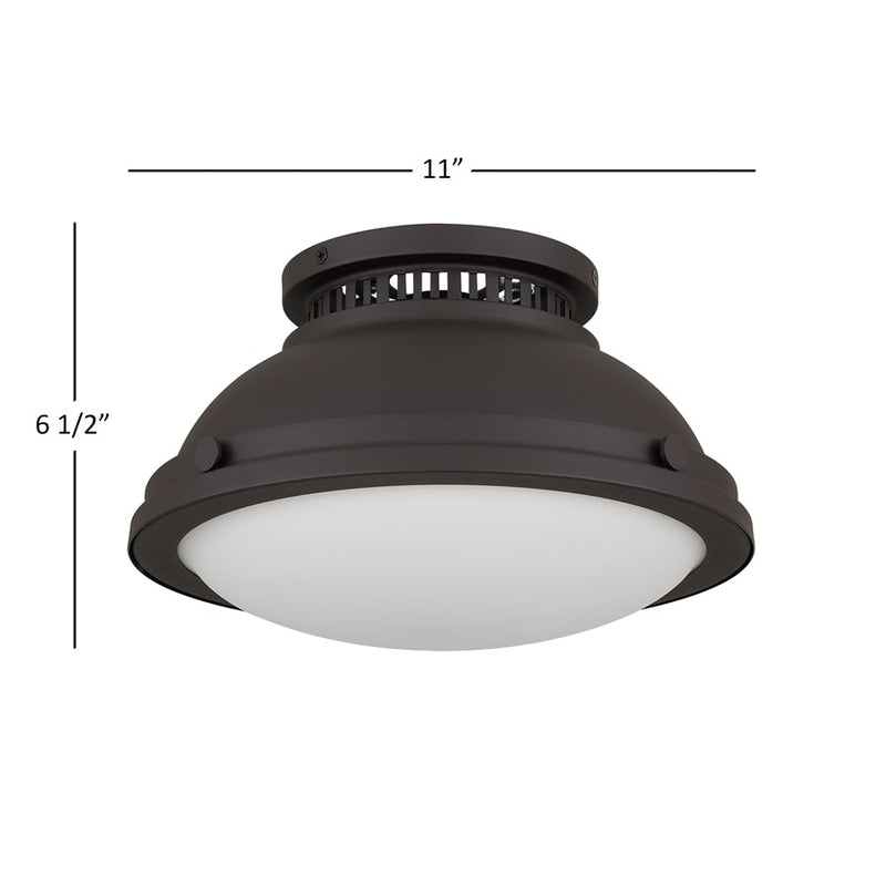 Alteck London 11in 1-Light Flush Mount | Transitional Dark Bronze and Etched Opal Glass | Entryway & Hallway | 11 x 11 x 6.5 in | Model BFM0024-DB