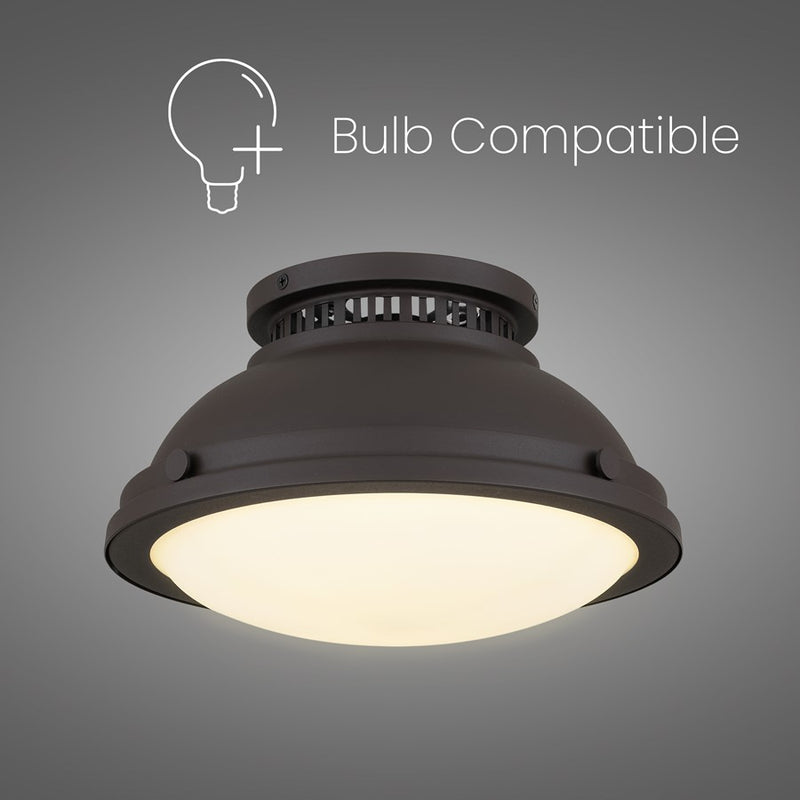 Alteck London 11in 1-Light Flush Mount | Transitional Dark Bronze and Etched Opal Glass | Entryway & Hallway | 11 x 11 x 6.5 in | Model BFM0024-DB