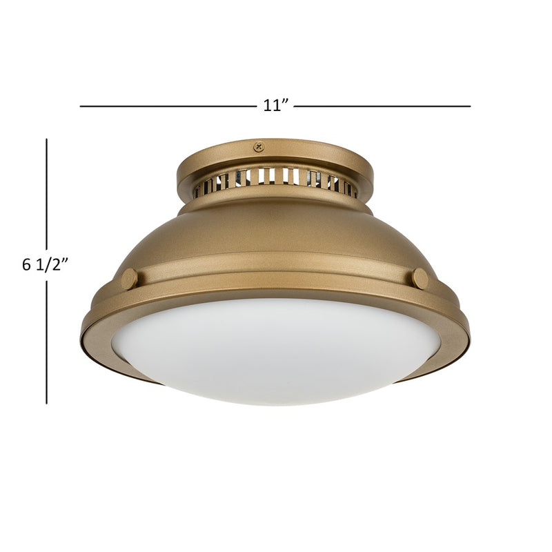 Alteck London 11in 1-Light Flush Mount | Transitional Polished Brass and Etched Opal Glass | Hallway & Bedroom Ceiling Light | Model BFM0024-PB