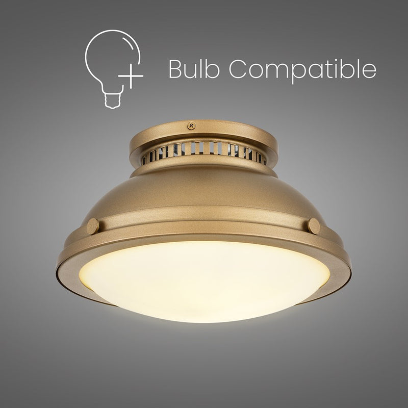 Alteck London 11in 1-Light Flush Mount | Transitional Polished Brass and Etched Opal Glass | Hallway & Bedroom Ceiling Light | Model BFM0024-PB