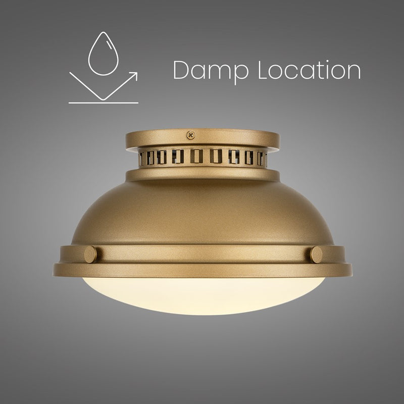 Alteck London 11in 1-Light Flush Mount | Transitional Polished Brass and Etched Opal Glass | Hallway & Bedroom Ceiling Light | Model BFM0024-PB