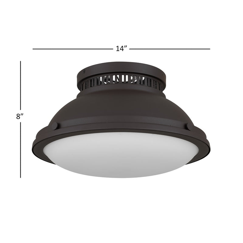 Alteck London 14in 2-Light Flush Mount | Transitional Dark Bronze and Etched Opal Glass | Entryway & Hallway | 14 x 14 x 8 in | Model BFM0025-DB