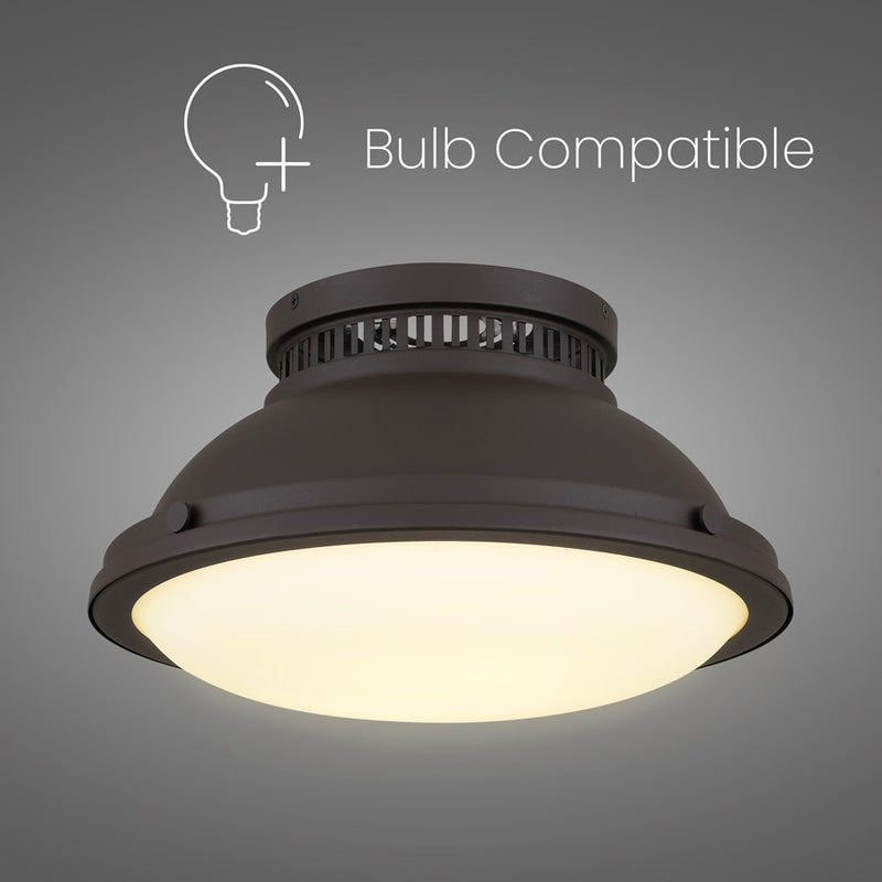 Alteck London 14in 2-Light Flush Mount | Transitional Dark Bronze and Etched Opal Glass | Entryway & Hallway | 14 x 14 x 8 in | Model BFM0025-DB