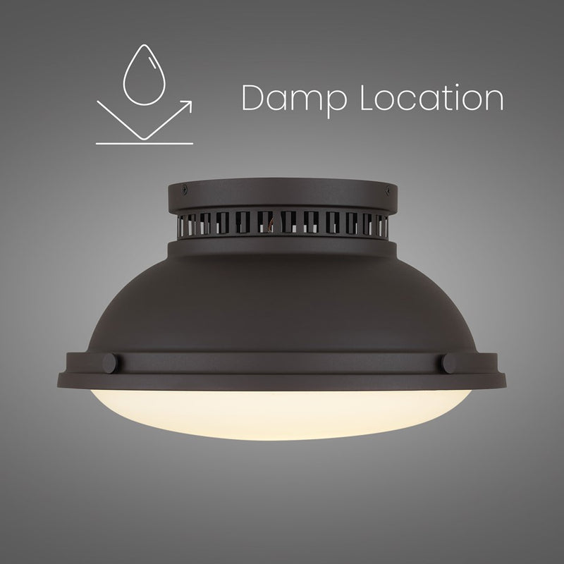 Alteck London 14in 2-Light Flush Mount | Transitional Dark Bronze and Etched Opal Glass | Entryway & Hallway | 14 x 14 x 8 in | Model BFM0025-DB