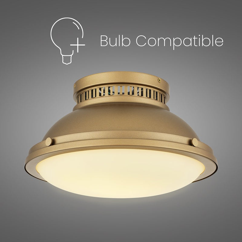 Alteck London 14in 2-Light Flush Mount | Transitional Polished Brass and Etched Opal Glass | Entryway & Hallway | 14 x 14 x 8 in | Model BFM0025-PB
