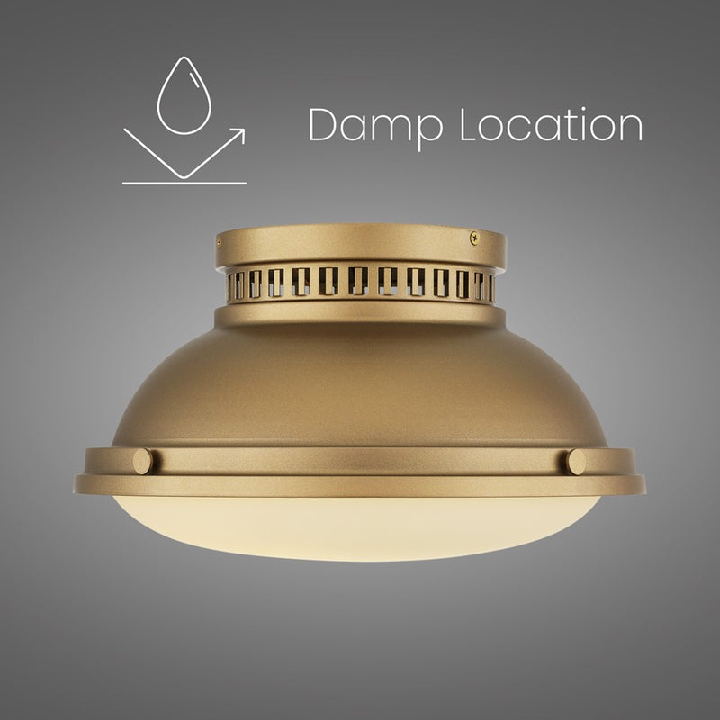 Alteck London 14in 2-Light Flush Mount | Transitional Polished Brass and Etched Opal Glass | Entryway & Hallway | 14 x 14 x 8 in | Model BFM0025-PB