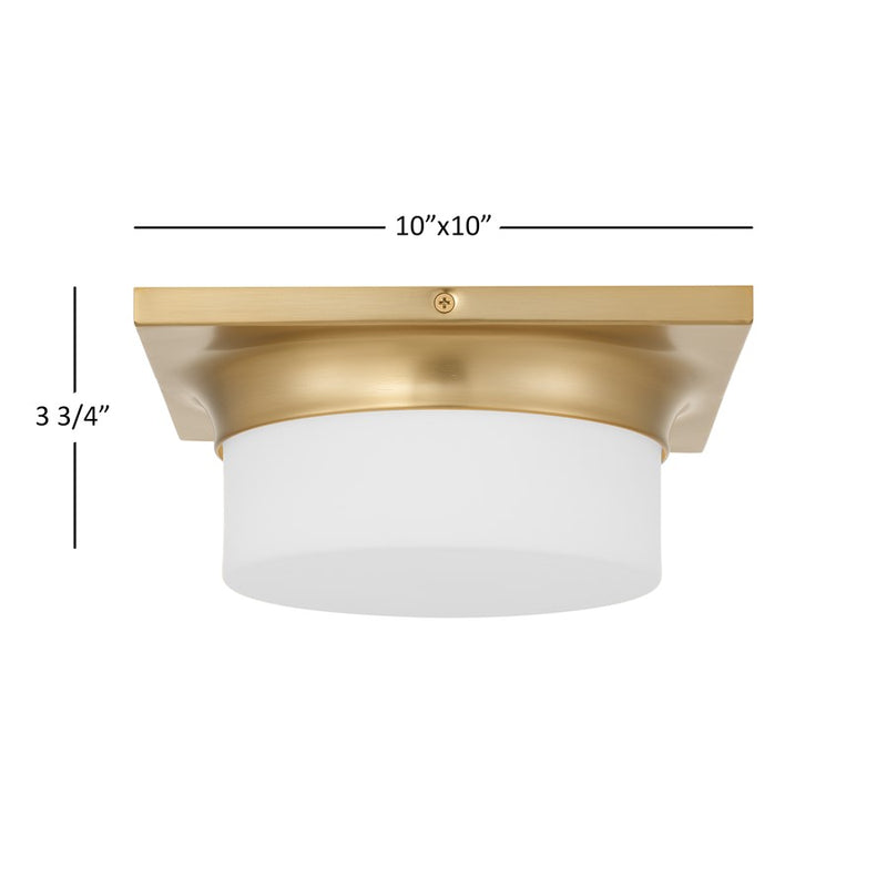 Alteck Grande 10in 1-Light LED Flush Mount | Transitional Antique Brass and Opal Glass | Hallway & Bedroom | 10 x 10 x 4 in | Model BFM0026-5CCT-AB