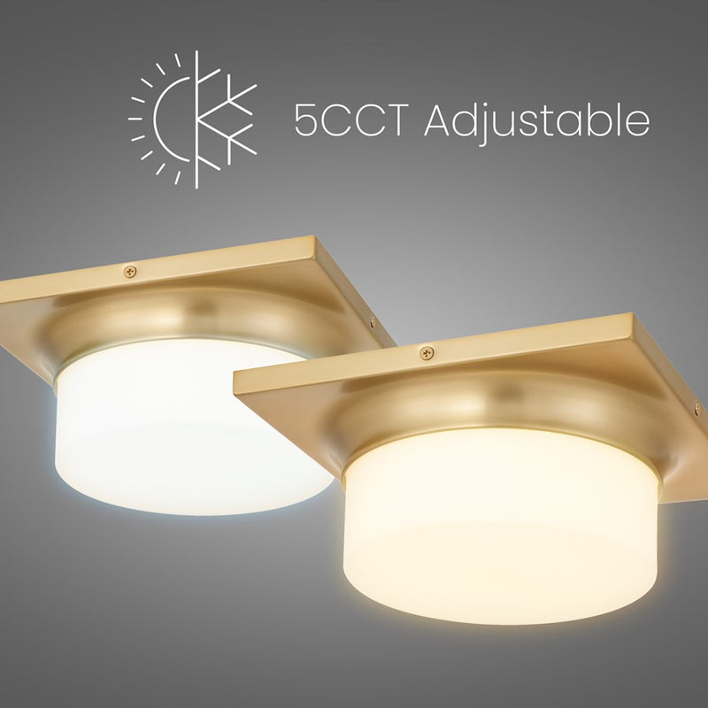 Alteck Grande 10in 1-Light LED Flush Mount | Transitional Antique Brass and Opal Glass | Hallway & Bedroom | 10 x 10 x 4 in | Model BFM0026-5CCT-AB