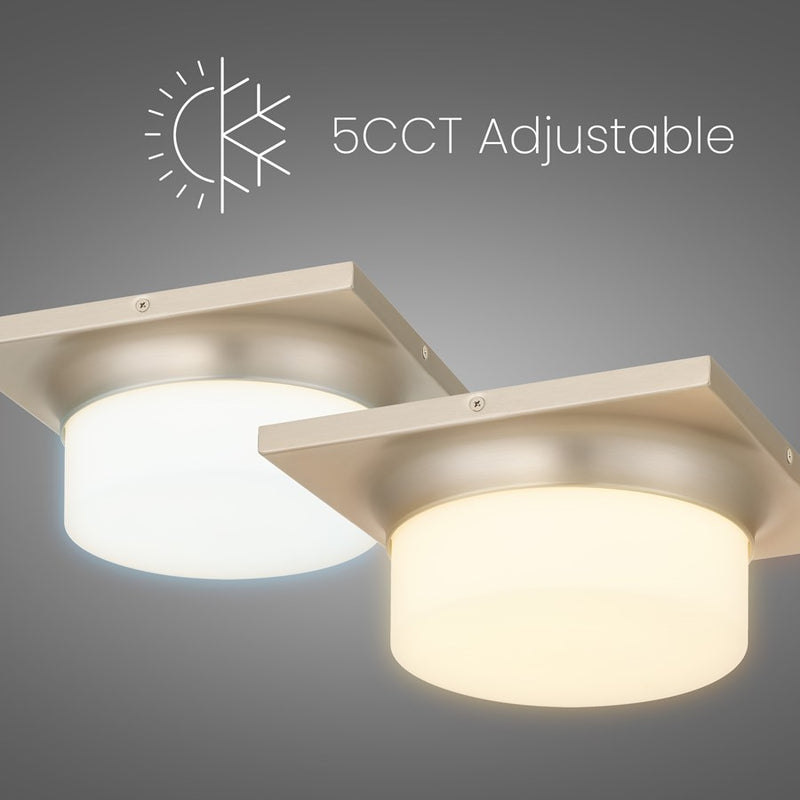 Alteck Grande 10in 1-Light LED Flush Mount | Transitional Brushed Nickel and Opal Glass | Hallway & Bedroom | 10 x 10 x 4 in | Model BFM0026-5CCT-BN