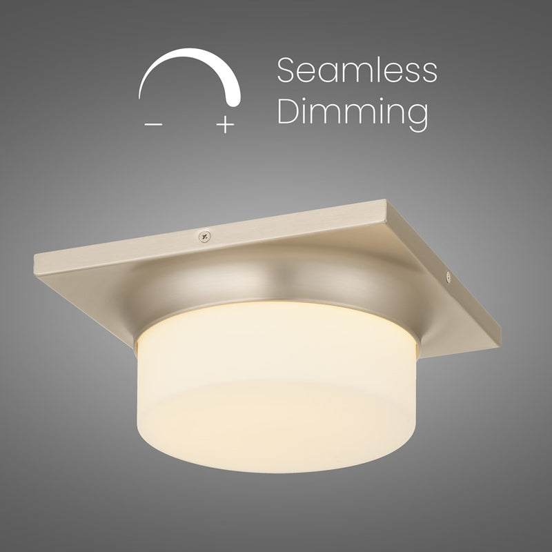 Alteck Grande 10in 1-Light LED Flush Mount | Transitional Brushed Nickel and Opal Glass | Hallway & Bedroom | 10 x 10 x 4 in | Model BFM0026-5CCT-BN