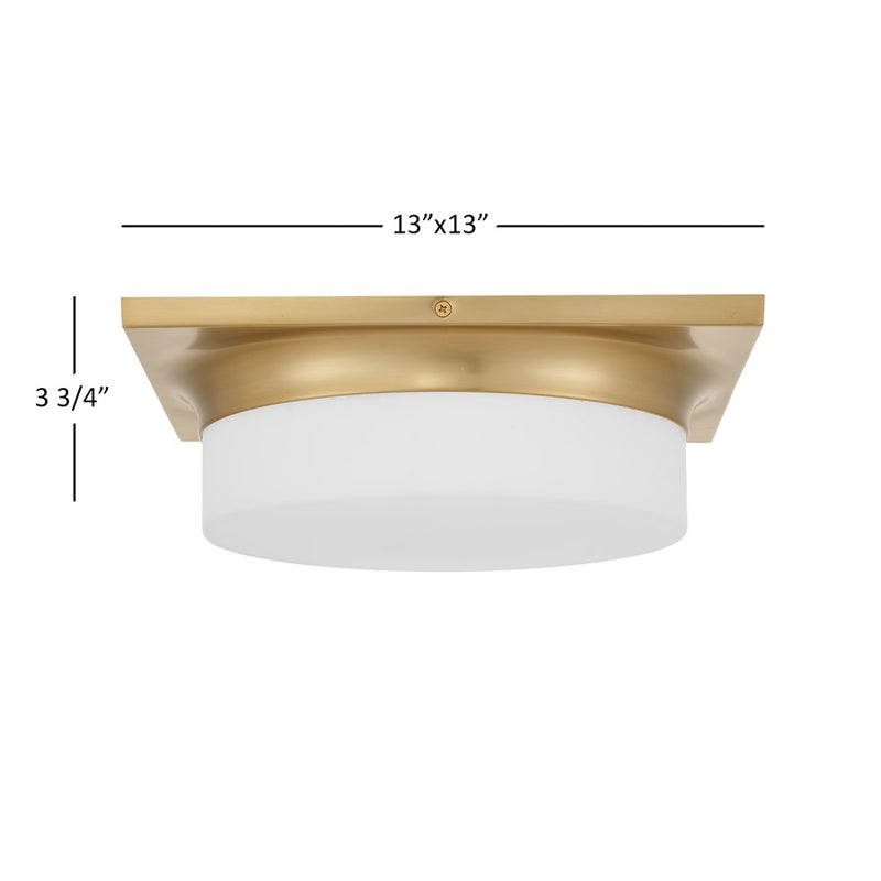 Alteck Grande 13in 1-Light LED Flush Mount | Transitional Antique Brass and Opal Glass | Entryway & Hallway | Model BFM0027-5CCT-AB