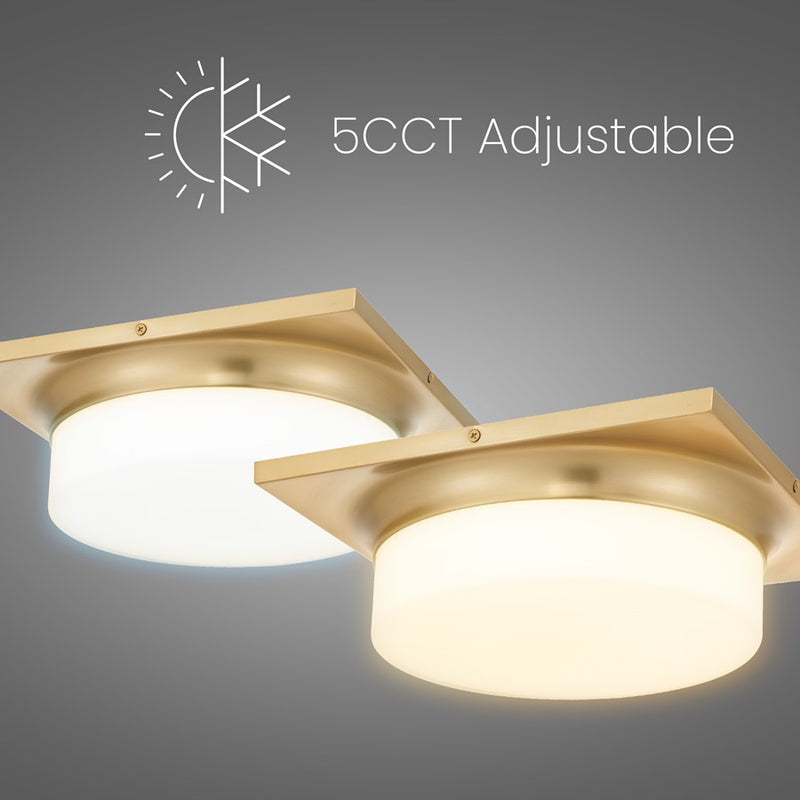 Alteck Grande 13in 1-Light LED Flush Mount | Transitional Antique Brass and Opal Glass | Entryway & Hallway | Model BFM0027-5CCT-AB