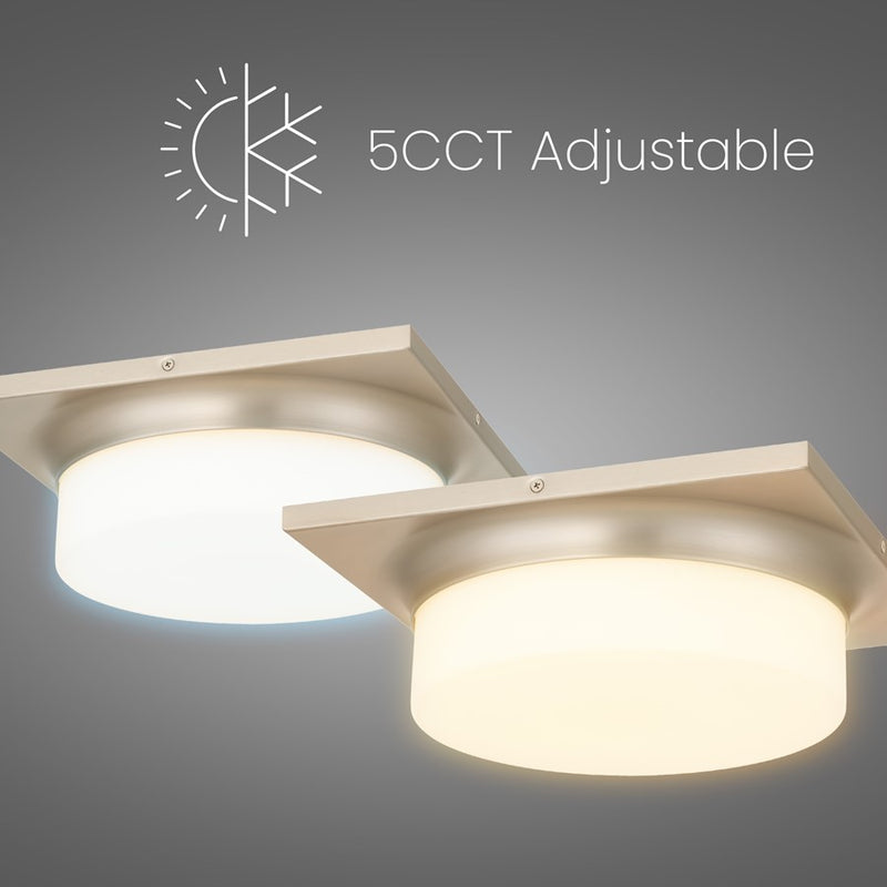 Alteck Grande 13in 1-Light LED Flush Mount | Transitional Brushed Nickel and Opal Glass | Entryway & Hallway | Model BFM0027-5CCT-BN