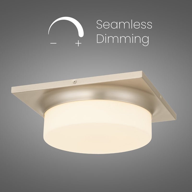 Alteck Grande 13in 1-Light LED Flush Mount | Transitional Brushed Nickel and Opal Glass | Entryway & Hallway | Model BFM0027-5CCT-BN