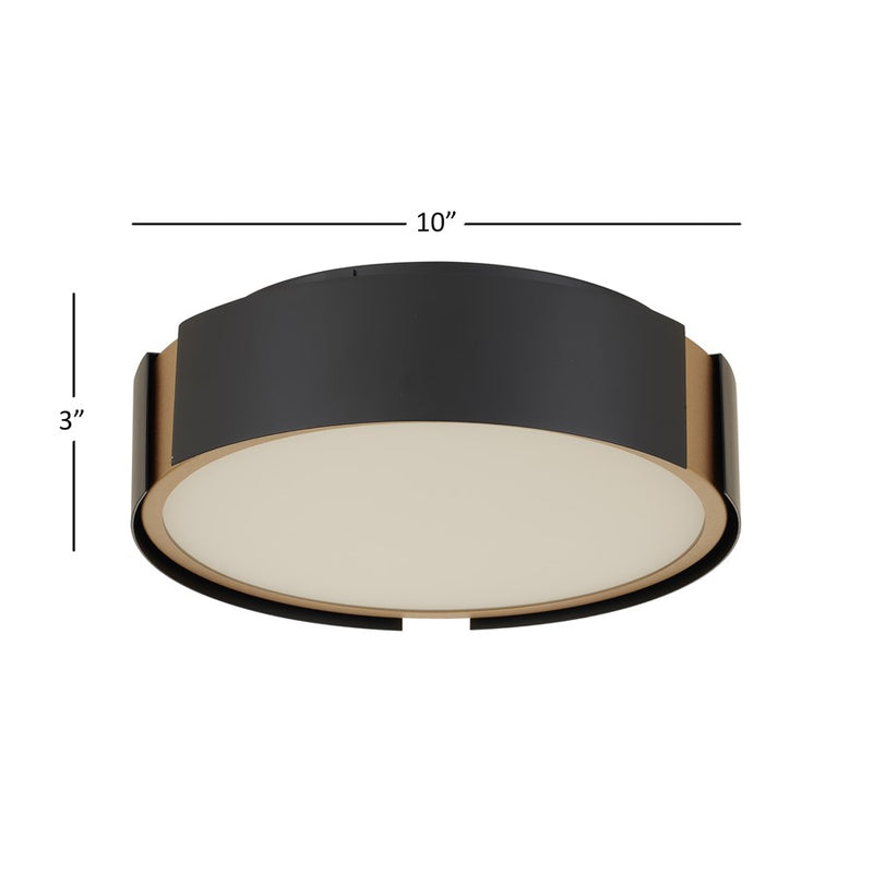 Alteck Milan 10in 1-Light LED Flush Mount | Contemporary Matte Black and Brass Accent | Entryway & Hallway | 10 x 10 x 3 in | Model BFM0028-5CCT-BK