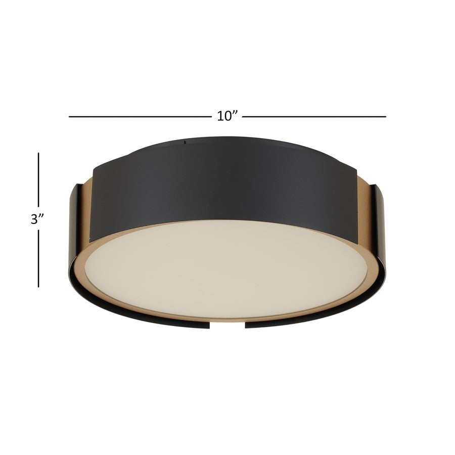 Alteck Milan 10" LED Flush, Matte, Black with Brass Accent - BFM0028-5CCT-BK