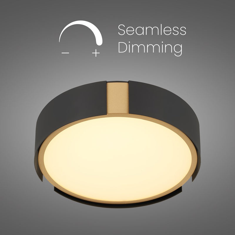 Alteck Milan 10in 1-Light LED Flush Mount | Contemporary Matte Black and Brass Accent | Entryway & Hallway | 10 x 10 x 3 in | Model BFM0028-5CCT-BK