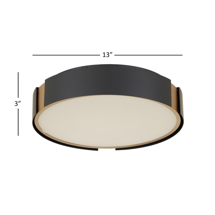 Alteck Milan 13" LED Flush, Matte, Black with Brass Accent - BFM0029-5CCT-BK