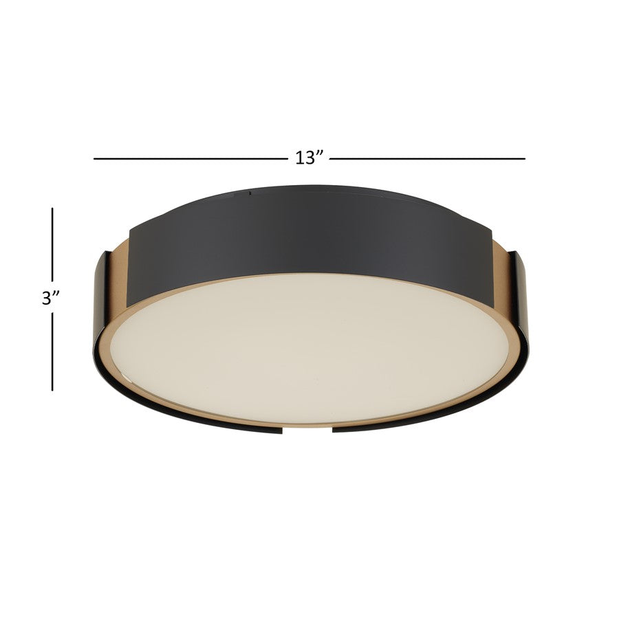 Alteck Milan 13" LED Flush, Matte, Black with Brass Accent - BFM0029-5CCT-BK
