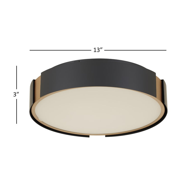 Alteck Milan 13in 1-Light LED Flush Mount | Contemporary Matte Black and Brass Accent | Entryway & Hallway | 13 x 13 x 3 in | Model BFM0029-5CCT-BK