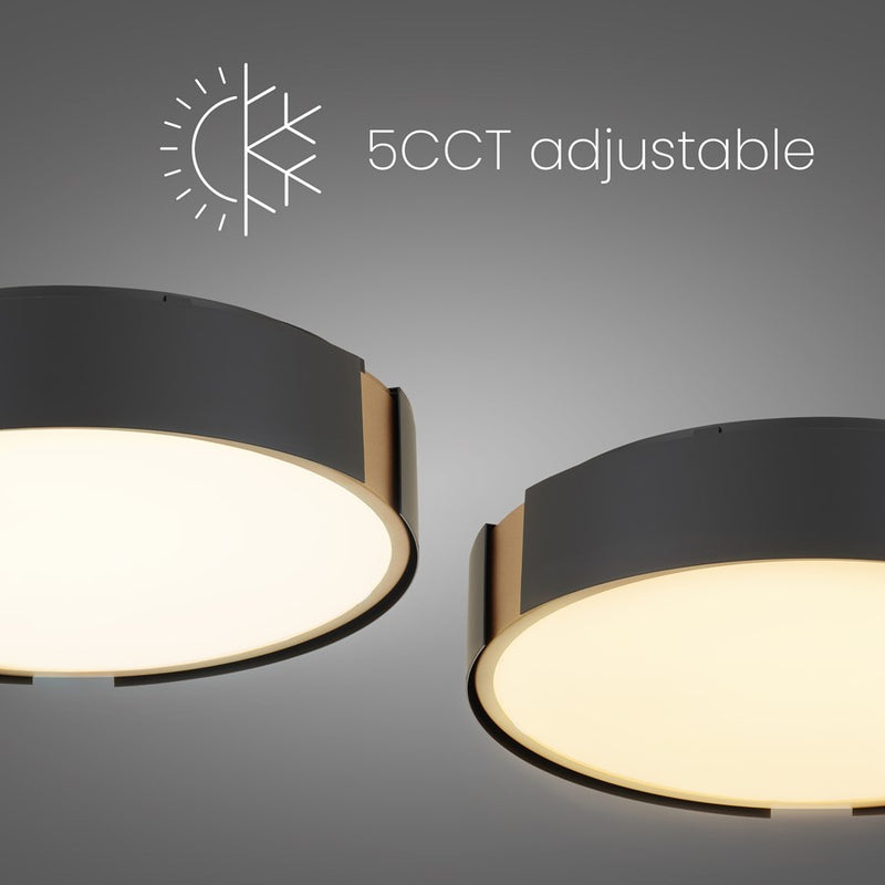 Alteck Milan 13in 1-Light LED Flush Mount | Contemporary Matte Black and Brass Accent | Entryway & Hallway | 13 x 13 x 3 in | Model BFM0029-5CCT-BK