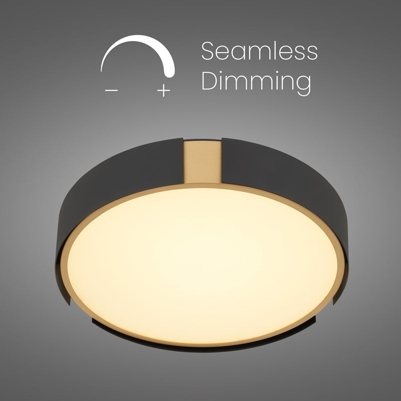 Alteck Milan 13in 1-Light LED Flush Mount | Contemporary Matte Black and Brass Accent | Entryway & Hallway | 13 x 13 x 3 in | Model BFM0029-5CCT-BK