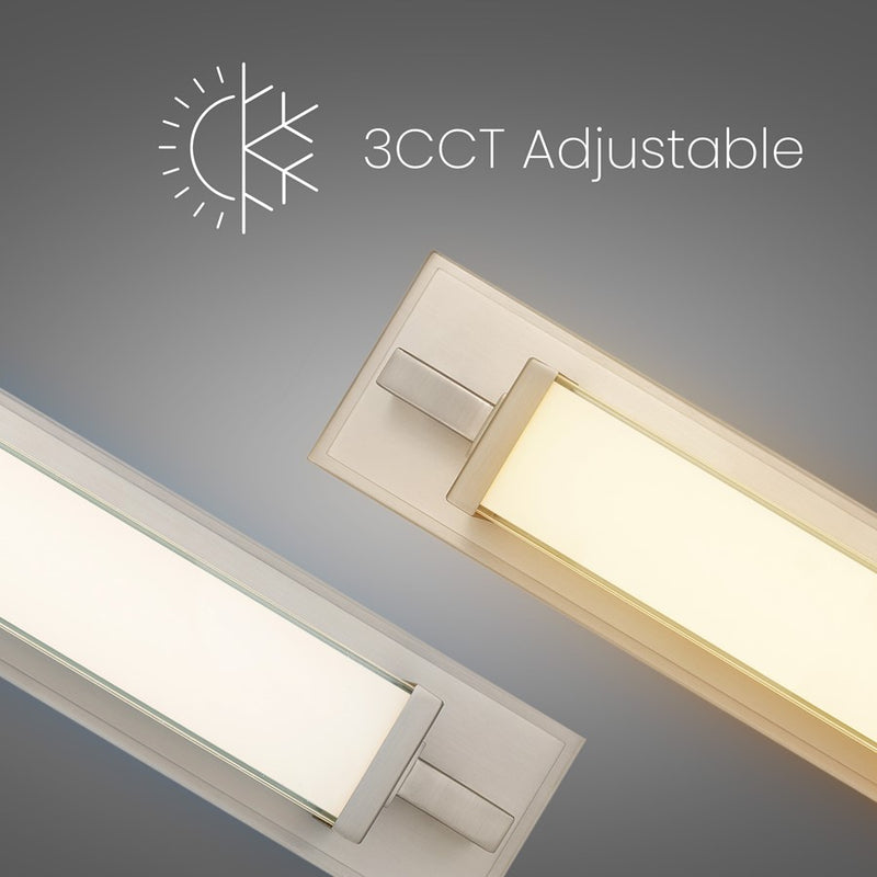 Alteck Empire 22in 1-Light LED Bathroom Vanity Light | Contemporary Brushed Nickel and Opal Glass | Bathroom Vanity & Mirror | Model BW0032-3CCT-BN
