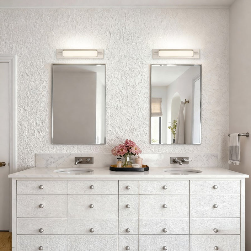 Alteck Empire 22in 1-Light LED Bathroom Vanity Light | Contemporary Brushed Nickel and Opal Glass | Bathroom Vanity & Mirror | Model BW0032-3CCT-BN