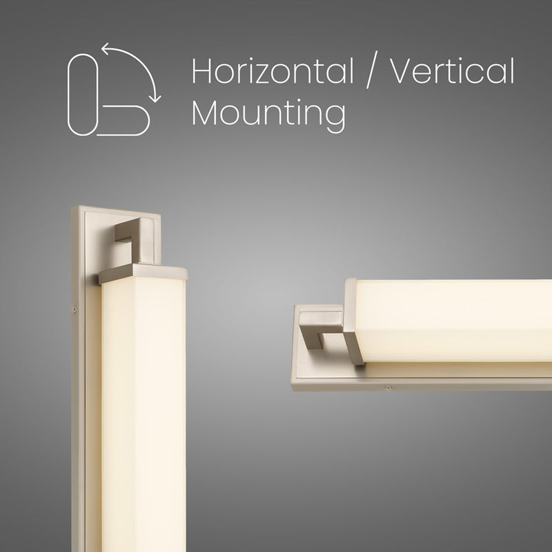 Alteck Empire 28in 1-Light LED Bathroom Vanity Light | Contemporary Brushed Nickel and Opal Glass | Bathroom Vanity & Mirror | Model BW0033-3CCT-BN