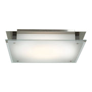 Access Lighting Vision 16in 2-Light Square Flush Mount | Modern Brushed Steel and Frosted Glass | Bedroom & Hallway Ceiling | Model 50032-BS-FST