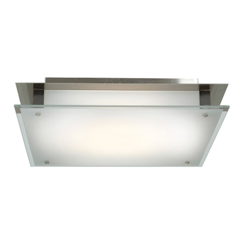 Access Lighting Vision 16in 2-Light Square Flush Mount | Modern Brushed Steel and Frosted Glass | Bedroom & Hallway Ceiling | Model 50032-BS-FST