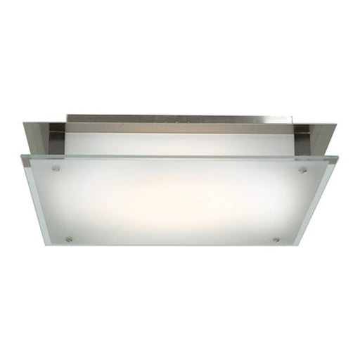 Access Lighting Vision 16in 2-Light Square Flush Mount | Modern Brushed Steel and Frosted Glass | Bedroom & Hallway Ceiling | Model 50032-BS-FST