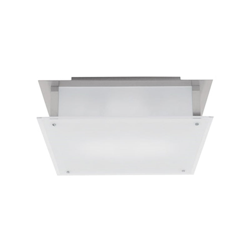 Access Lighting Vision 16in 2-Light Square Flush Mount | Modern Brushed Steel and Frosted Glass | Bedroom & Hallway Ceiling | Model 50032-BS-FST