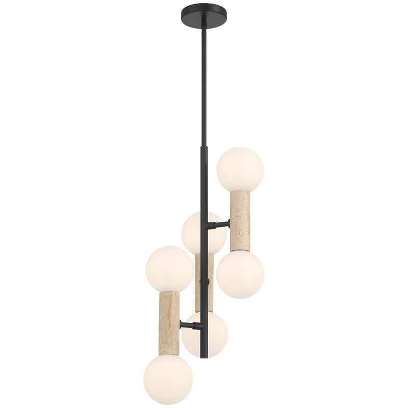 Access Lighting Stone 6 Light Pendant, Travertine/Opal