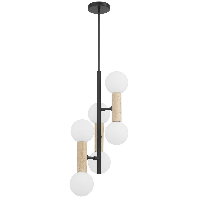 Access Lighting Stone 6 Light Pendant, Travertine/Opal