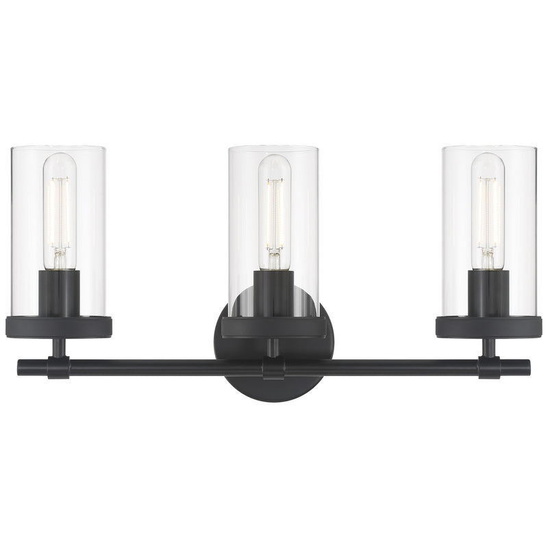 Access Lighting Lily 3 Light Vanity, Matte Black/Clear