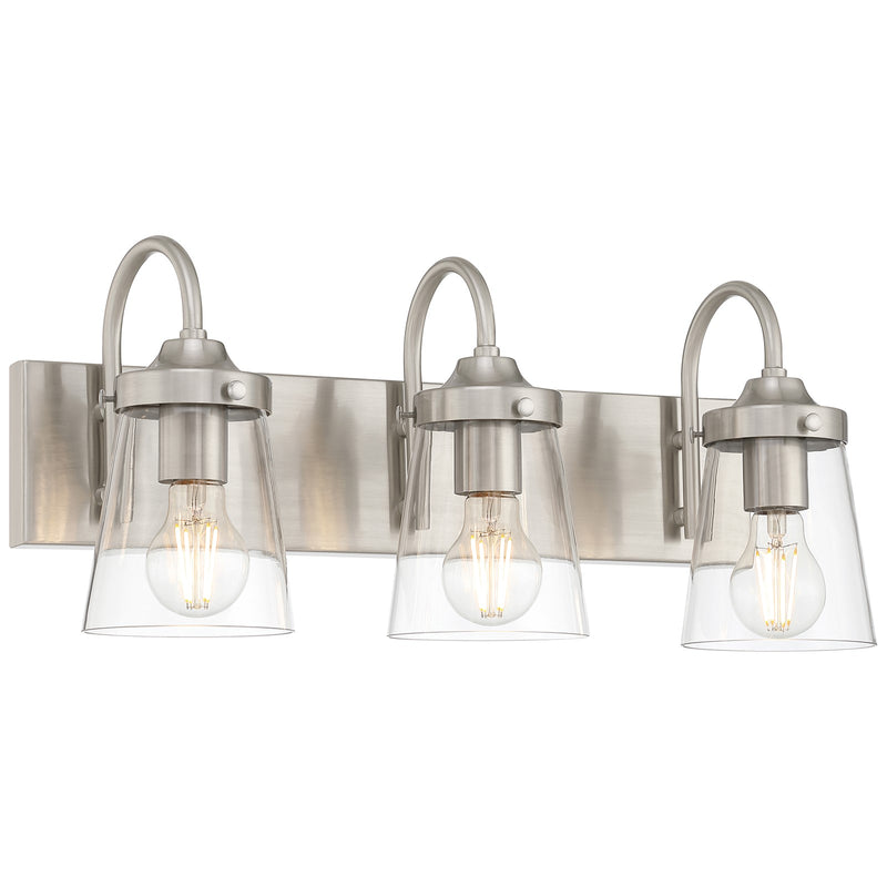 Access Lighting Dickens 3 Light Vanity, Brushed Steel/Clear