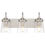 Access Lighting Dickens 3 Light Vanity, Brushed Steel/Clear