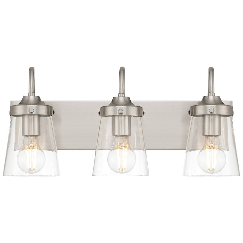 Access Lighting Dickens 3 Light Vanity, Brushed Steel/Clear