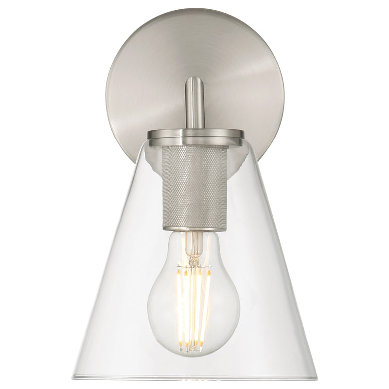 Access Lighting Katie 1 Light Wall Sconce, Brushed Steel/Clear