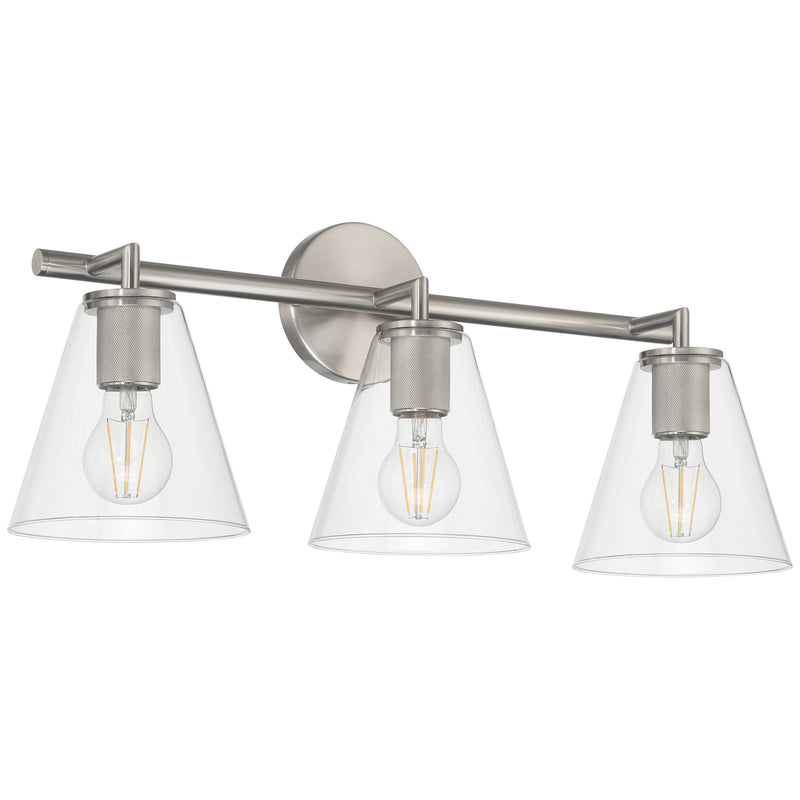 Access Lighting Katie 3 Light Vanity, Brushed Steel/Clear