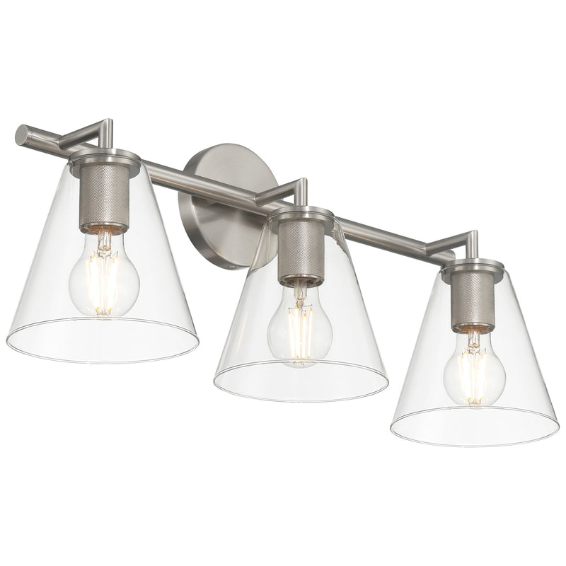 Access Lighting Katie 3 Light Vanity, Brushed Steel/Clear
