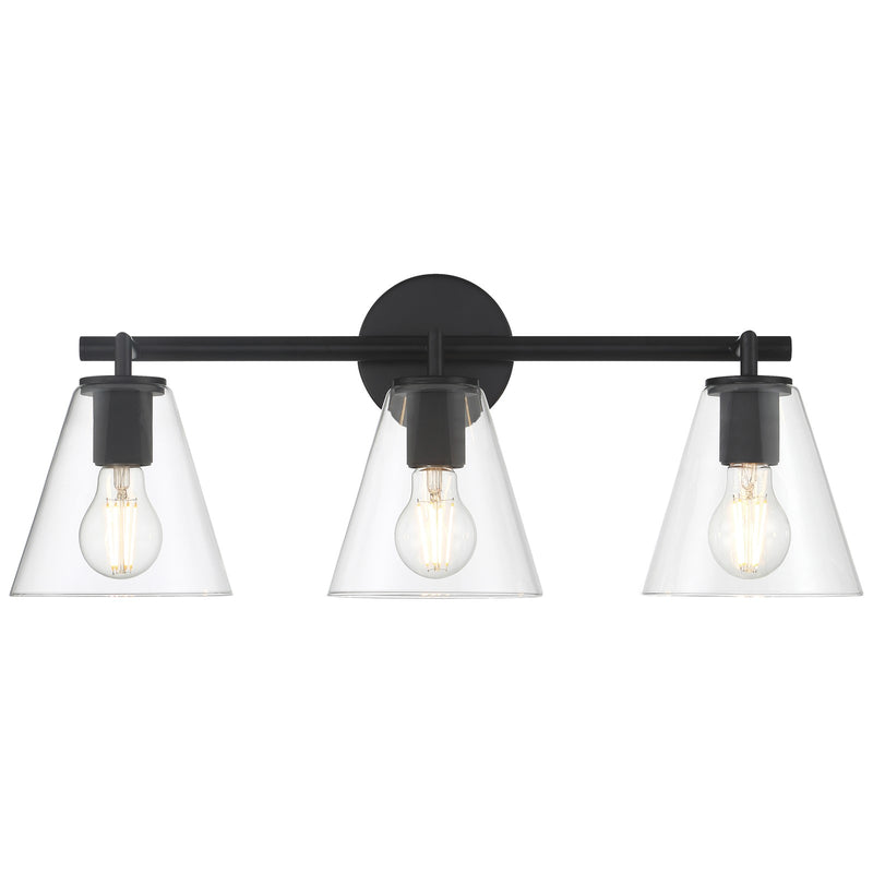 Access Lighting Katie 3 Light Vanity, Matte Black/Clear