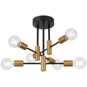 Access Sean 6 AdjustableLt Semi Flush, Black, Antique Brushed Brass