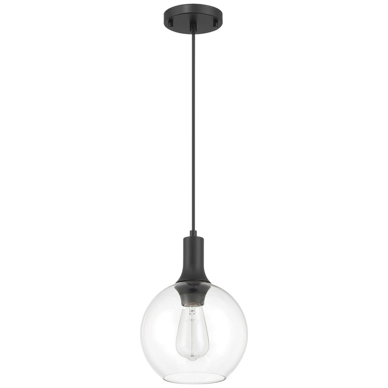 Access Lighting Chantelle 1 Light Pendant, Matte Black/Clear
