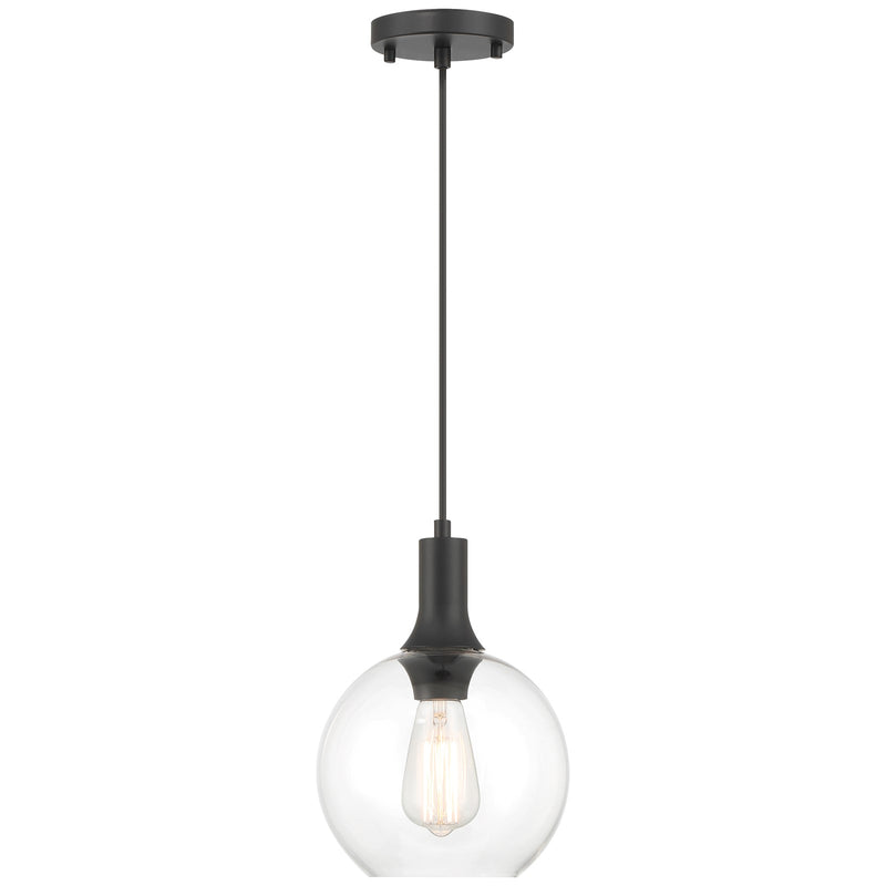 Access Lighting Chantelle 1 Light Pendant, Matte Black/Clear
